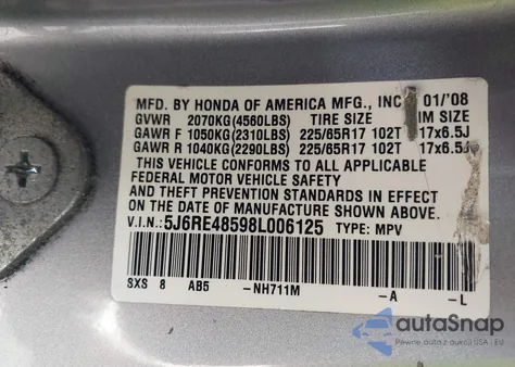2008 Honda Cr-V Ex z USA, uszkodzony, nr VIN 5J6RE48598L006125